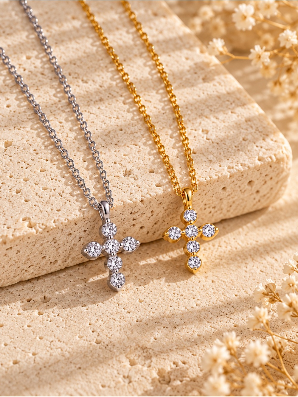 Gold Crystal Cross Pendant Necklace